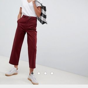 ASOS belted burgundy chino